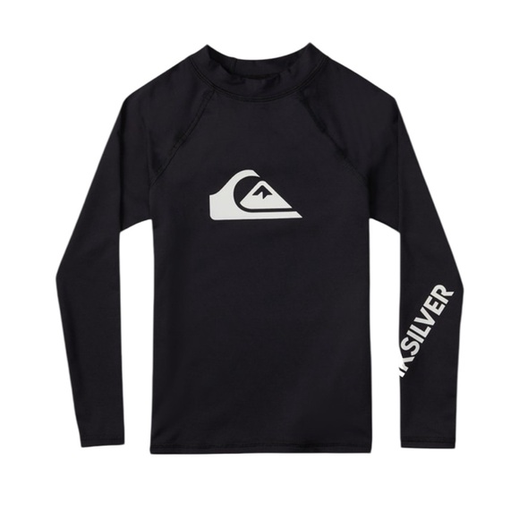 NWT Quiksilver Boys Black Long Sleeve Rashguard Swim Shirt UPF‎ 50 Summer - Picture 1 of 9